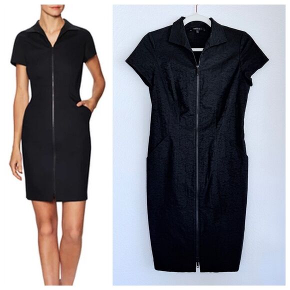 NWOT Lafayette 148 New York Camber Textured Front Zip Dress in Black Size 0 - Picture 1 of 11